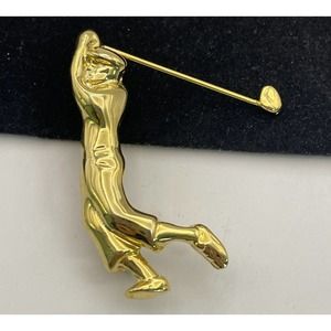 Vintage Brooch Pin gold tone golf sports person swing